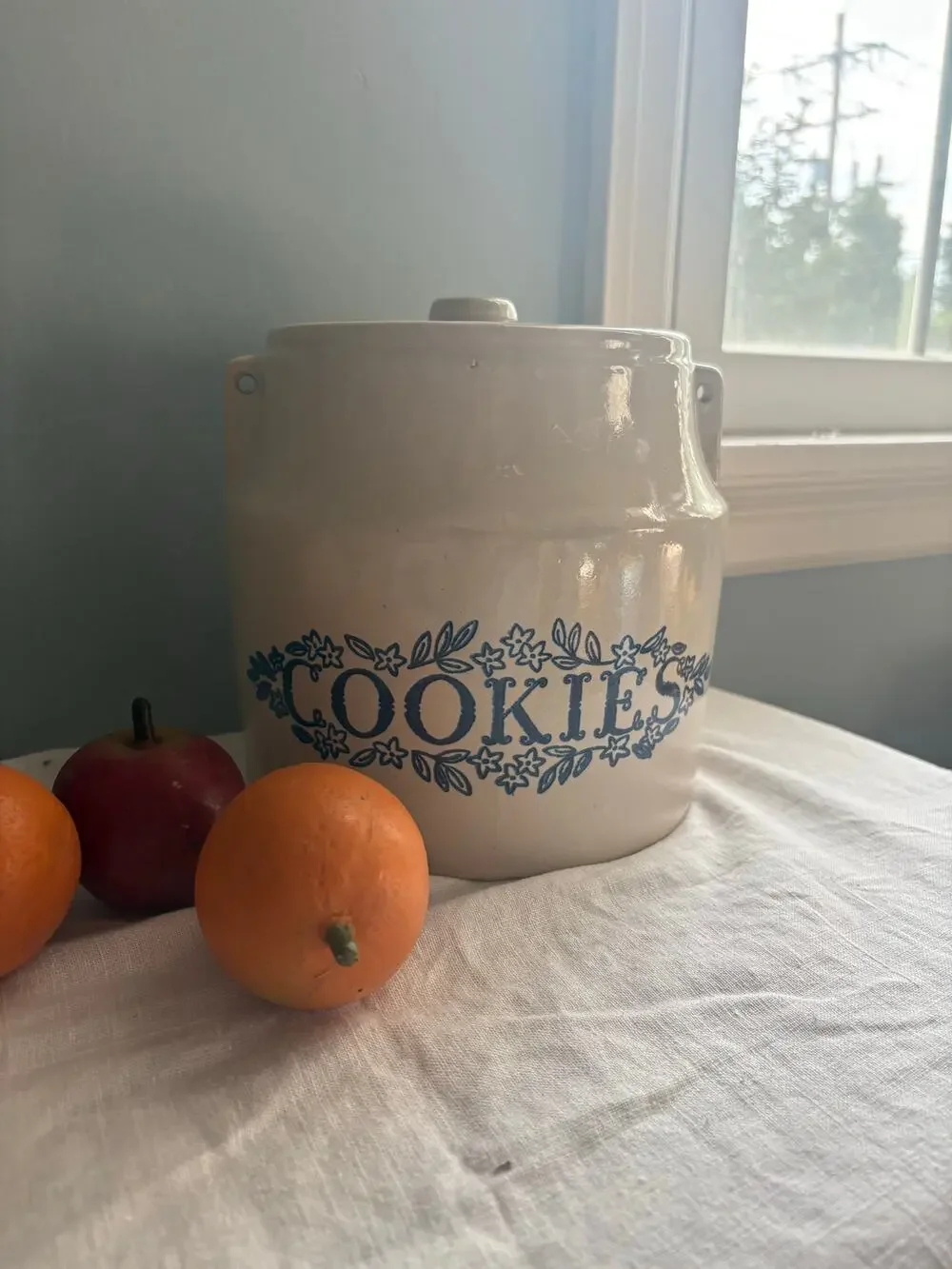 Vintage Monmouth stoneware farmhouse cookie jar